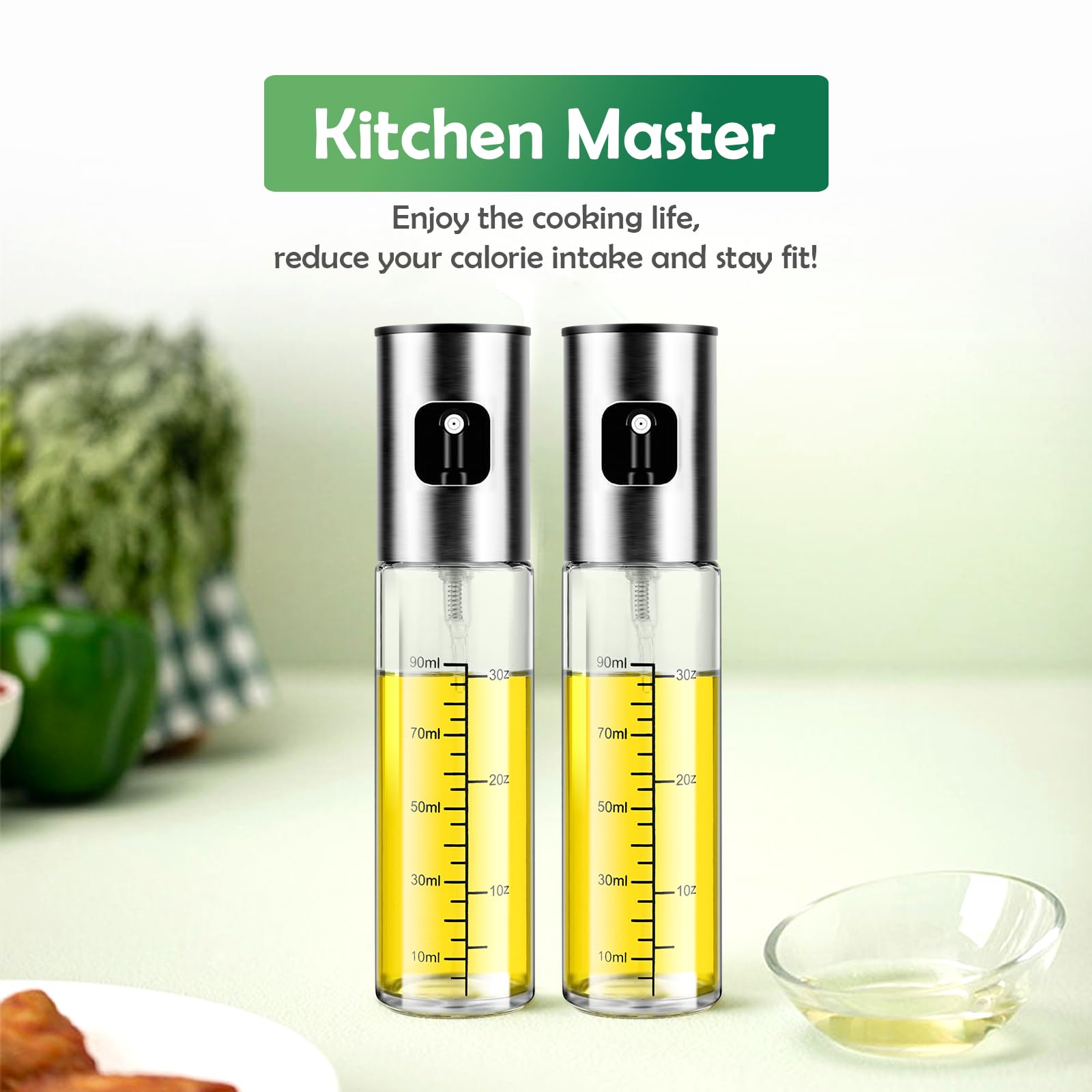 Byitin Spruzzino Olio per Friggitrice Aria 2 Pezzi, Spruzzatore Salvagoccia, 100 ml, Spray Nebulizzatore, Bocca Ampia Oliera da Cucina in Vetro