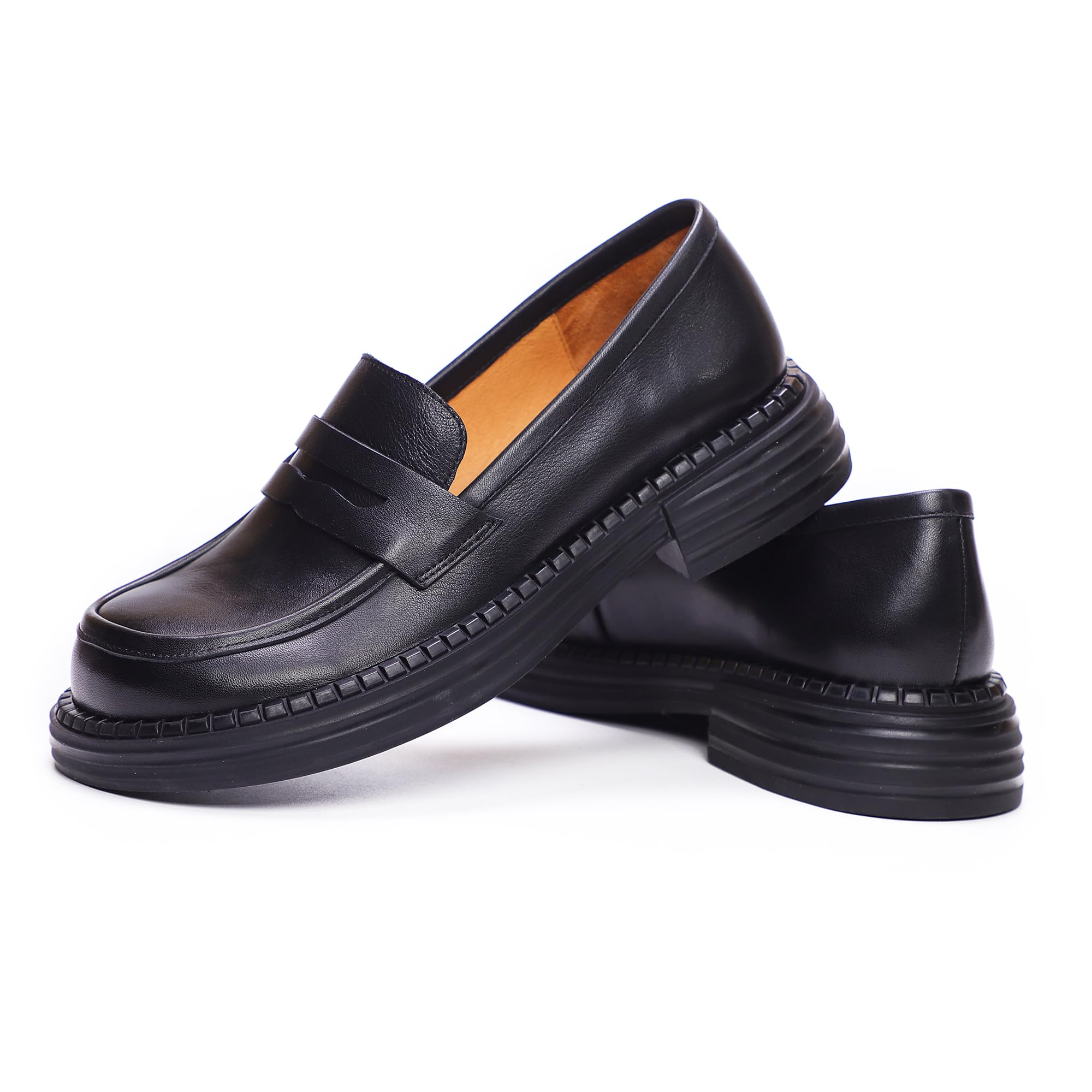Mocassini Slip-on Donna Punta Quadrata Plateau Scarpe da Penny Vera Pelle Tacco Spesso Comfort Piedi Larghi Casual Quotidiano pendolare Business Casual appuntamento caffè