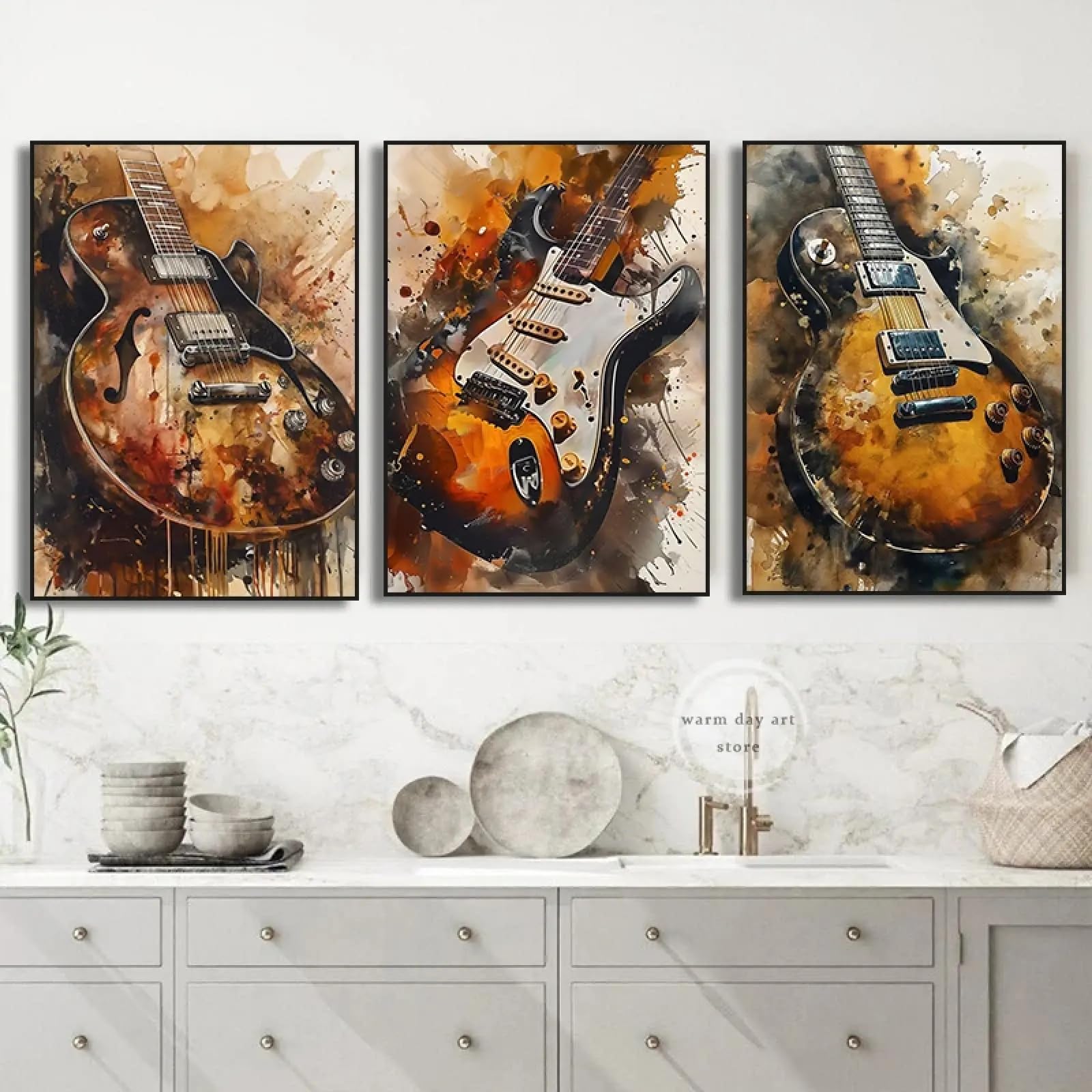 Art abstrait violoncelle et guitare triptyque haut de gamme - 6