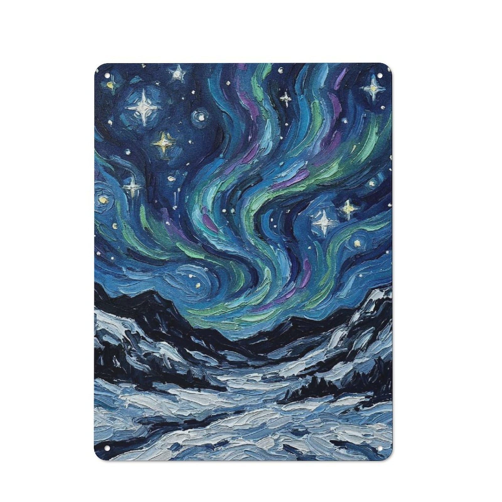 Aurora Borealis Over Snowy Mountains Classic Metal Wall Decor 40x30cm, Office Metal Sign for Workspace, Cafe, Shop Or Desk Area