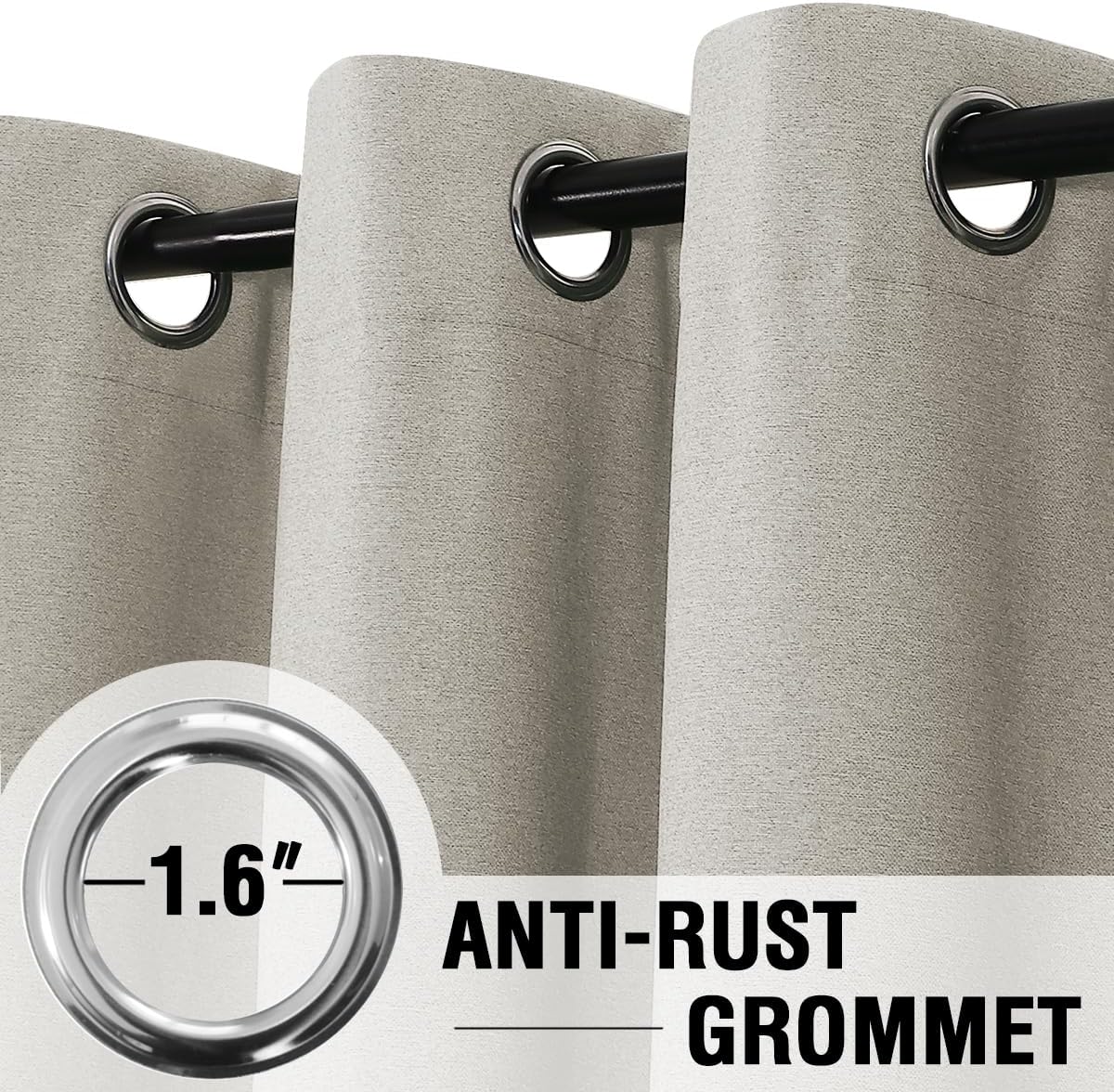 H.VERSAILTEX Thermal Insulated Linen Effect Full Blackout Drapes with Grommets for Privacy, 100% Blackout Linen Curtains 96 inches Long Drapes 2 Panel Set, 52x96 Inch, Heather Oatmeal(Not Solid)