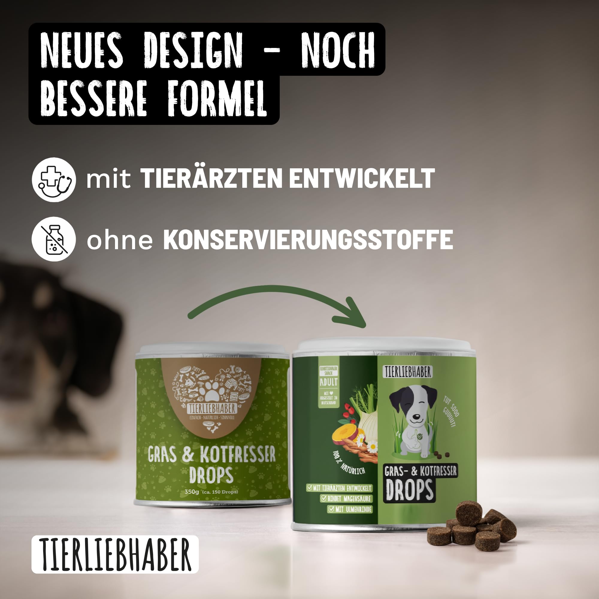 TIERLIEBHABER Gras- & Kotfresser Drops bei Sodbrennen Hund mit Ulmenrinde 350 g ca. 160 Drops
