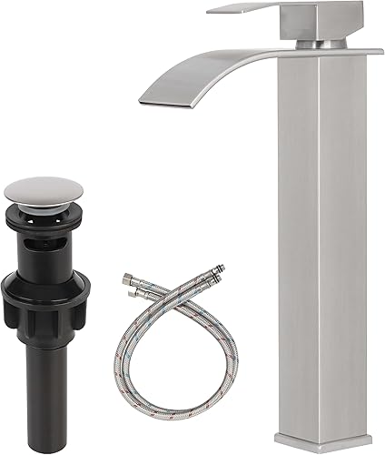 Miniatura 10 de Grifos de baño, grifo de lavabo de cascada, para fregadero de baño, 1 agujero, negro mate, grifo de tocador alto con drenaje combinado de montaje en