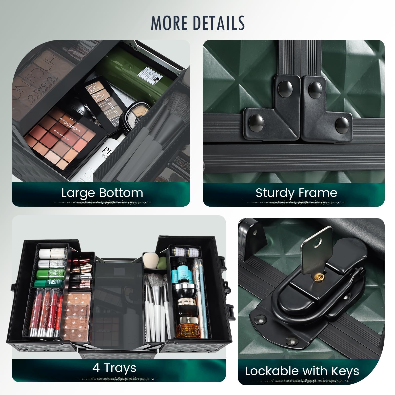 Frenessa Portable Makeup Case Cosmetic Organizer with 4-Tier Trays