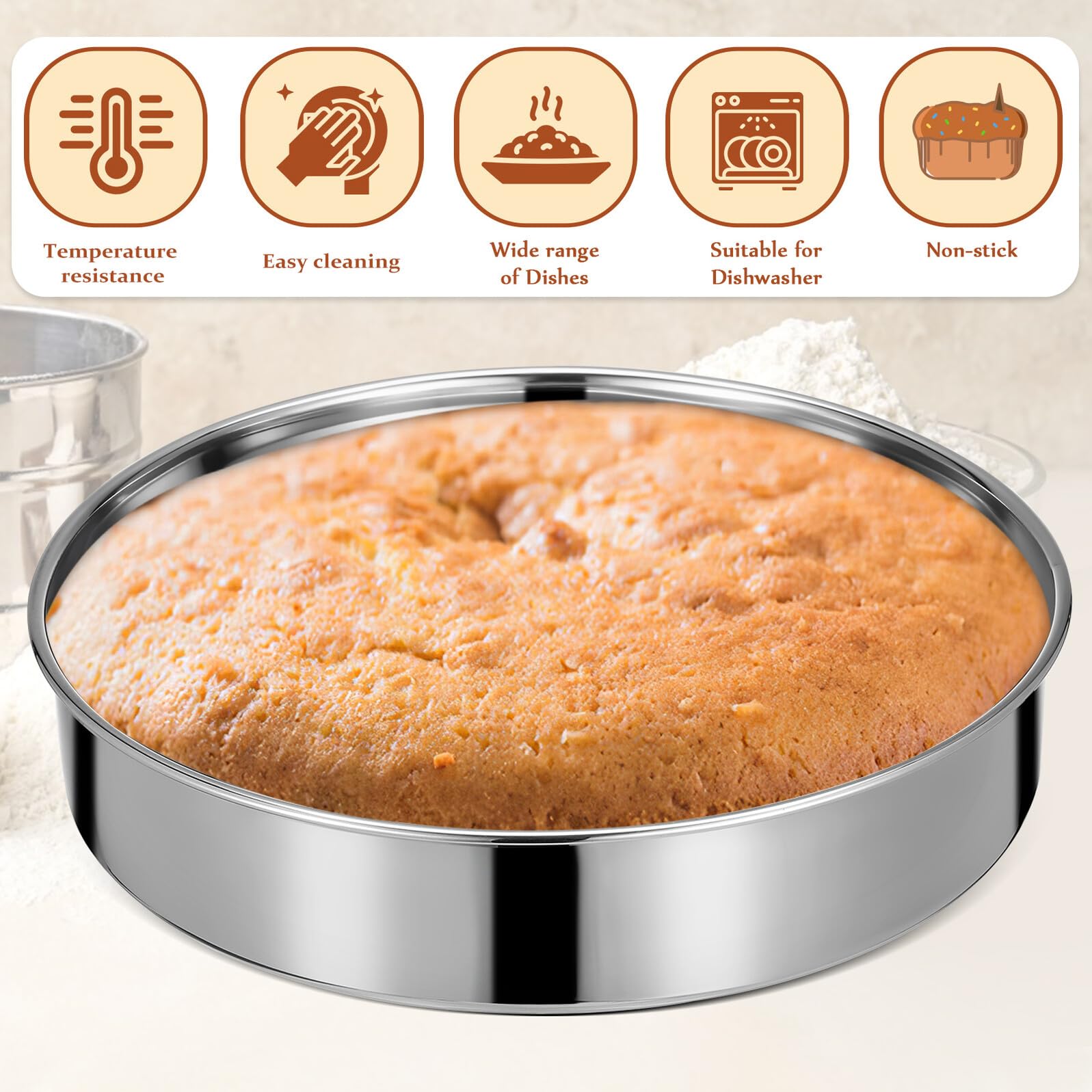 NUOBESTY Juego de 2 Pasteles de Acero Inoxidable para Moldes Redondos Multiusos Acabado Pulido para Hornear en Cocina Profesional