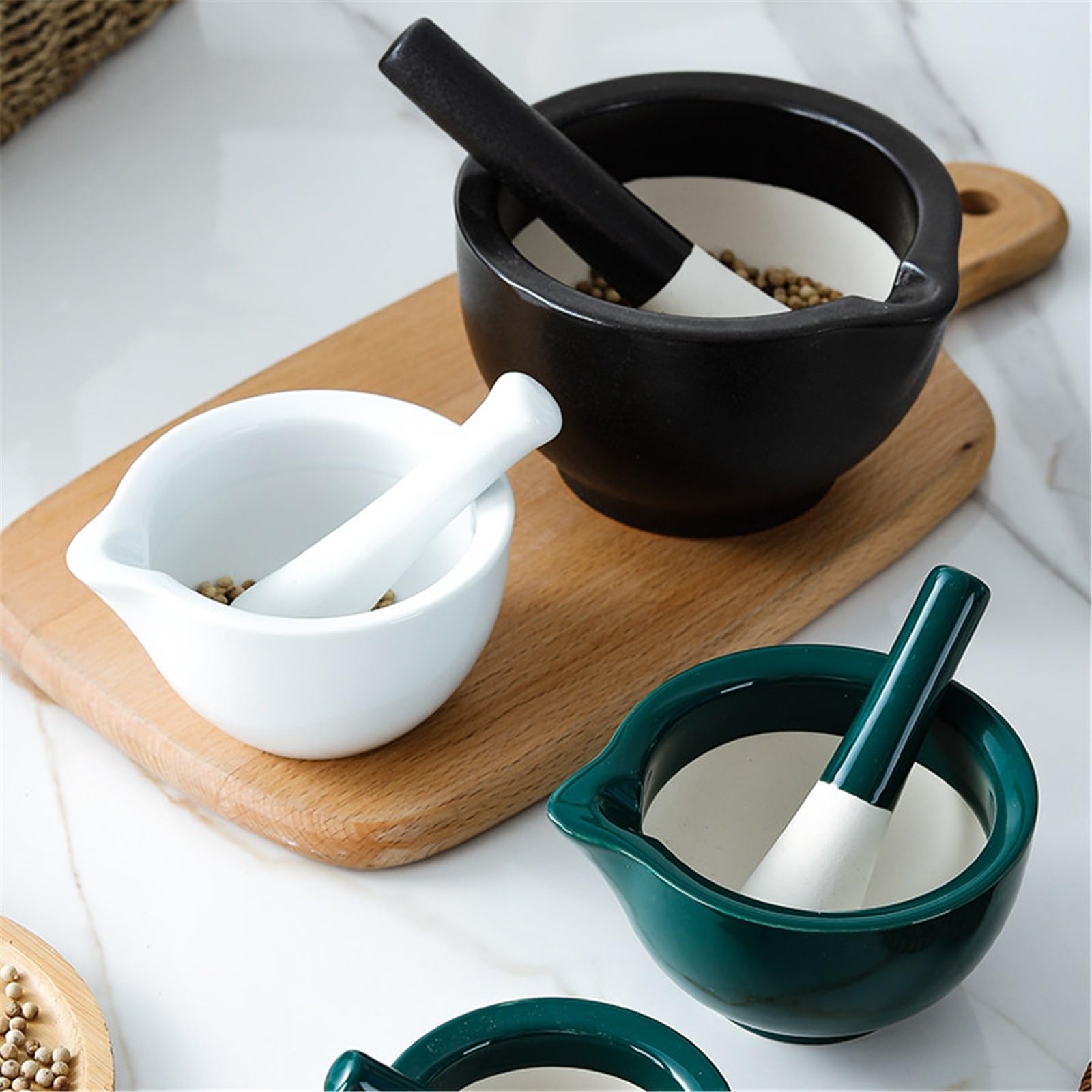 Pratico Utensili da cucina in ceramica Spremiaglio for uso domestico Mortaio e pestello manuali
