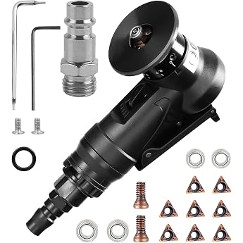 2-in-1 Pneumatic Chamfering Machine Mini Air Chamfering Tool Pneumatic Bevel Tool 45 Degree Curved Corner for Metalworking and Deburring 8C Angle Inserts + 4 Bearings