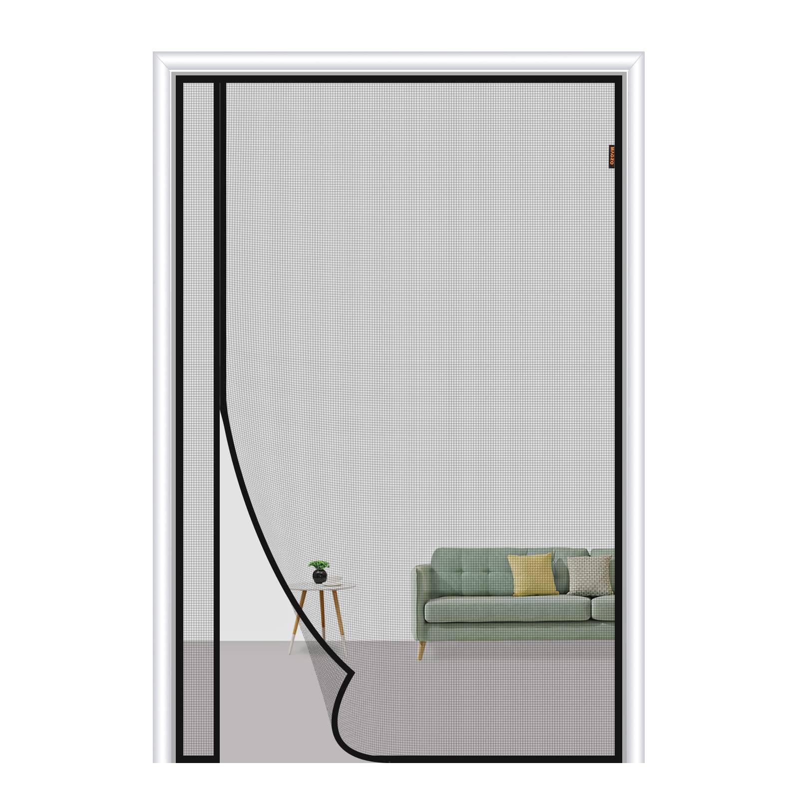 magzo magnetic screen door fit door size 36 x 80 inch, reversible left right side opening curtain fiberglass screen mesh size 38" x 81"-gray