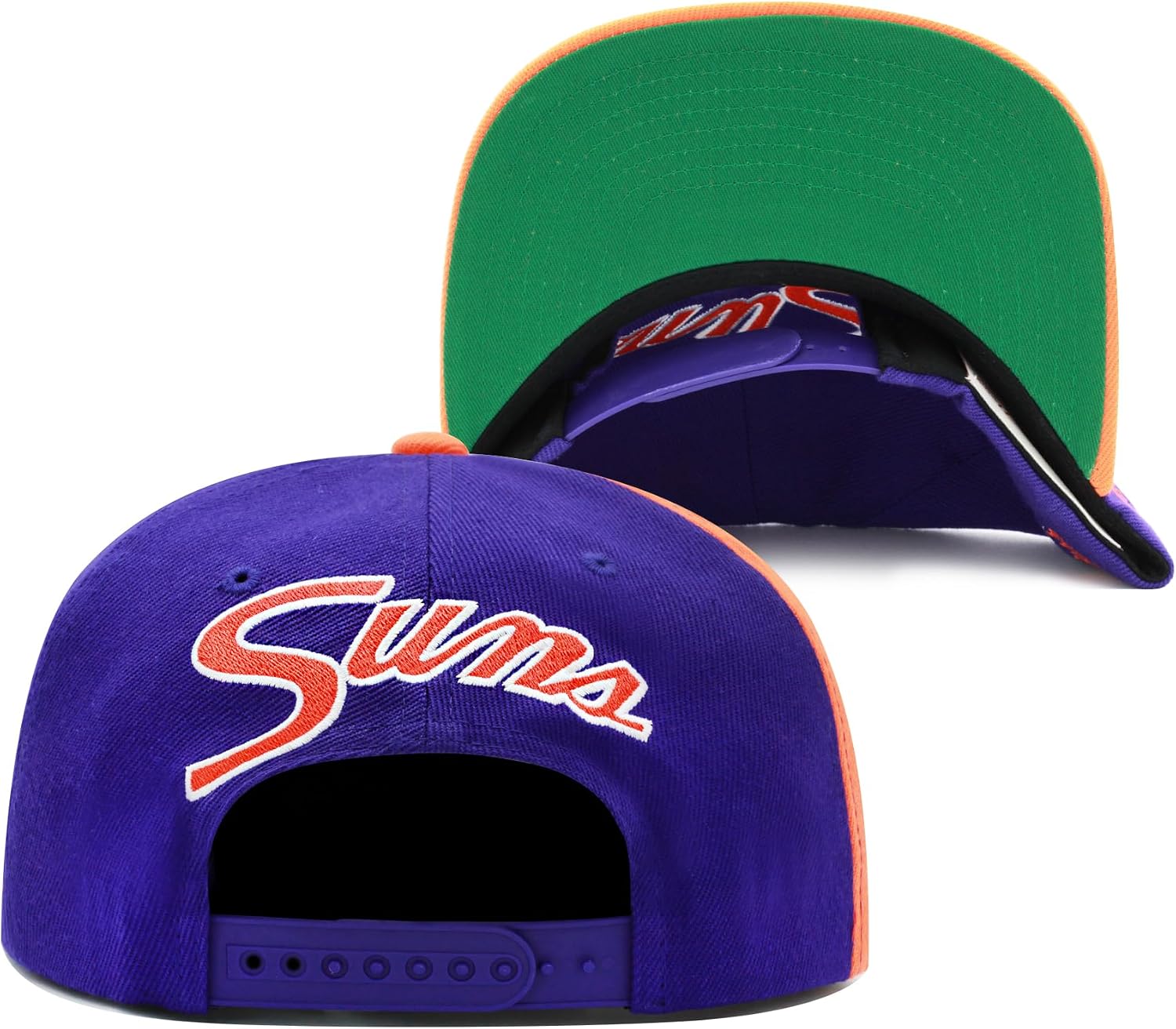 Mitchell & Ness Phoneix Suns Hardwood Classics NBA Rear Script Deadstock Snapback Hat Adjustable Cap - Purple/Orange