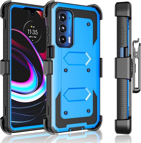 Vista 7 de Tekcoo Funda para Moto Edge 5G UW/Motorola Moto Edge 2021 con clip de funda, [Tshell] [Pantalla incorporada] [Cinturón de bloqueo con función atril]