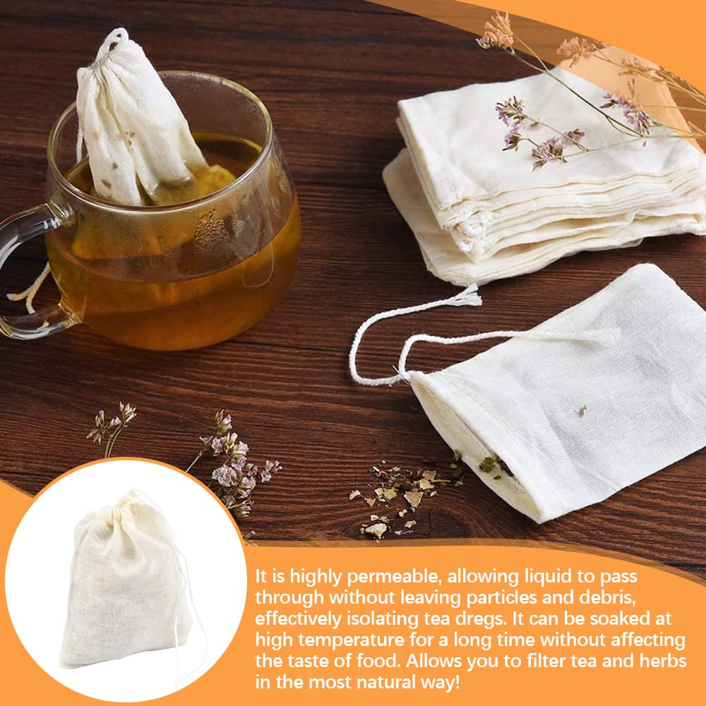 Sachet The A Remplir Reutilisable Lot De 50 Sacs Filtrants Pour Thé Avec Cordon De Serrage En Mousseline De Coton, Sacs Filtrants Pour Thé En Vrac, Tisanes, Café, Grains (8 X 10