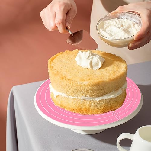 Miniatura 7 de Tapete de silicona para hornear pasteles, alfombrilla redonda de silicona para hornear con medidas para bandeja giratoria de pasteles, bandeja para