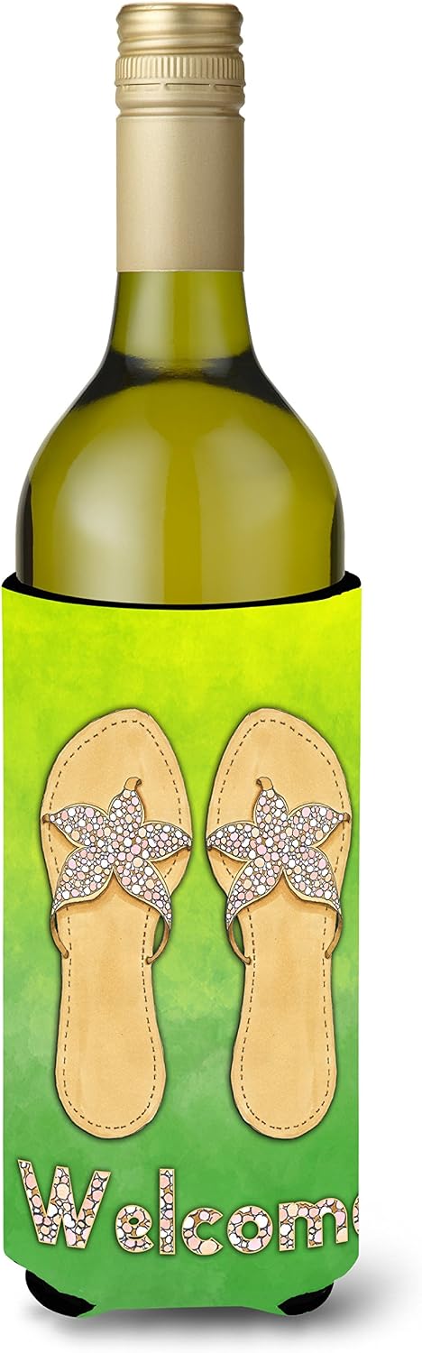 Caroline's Treasures BB7454LITERK Flip Flops Welcome Wine Bottle Hugger Bottle Cooler Sleeve Hugger Machine Washable Collapsible Insulator Beverage Insulated Holder