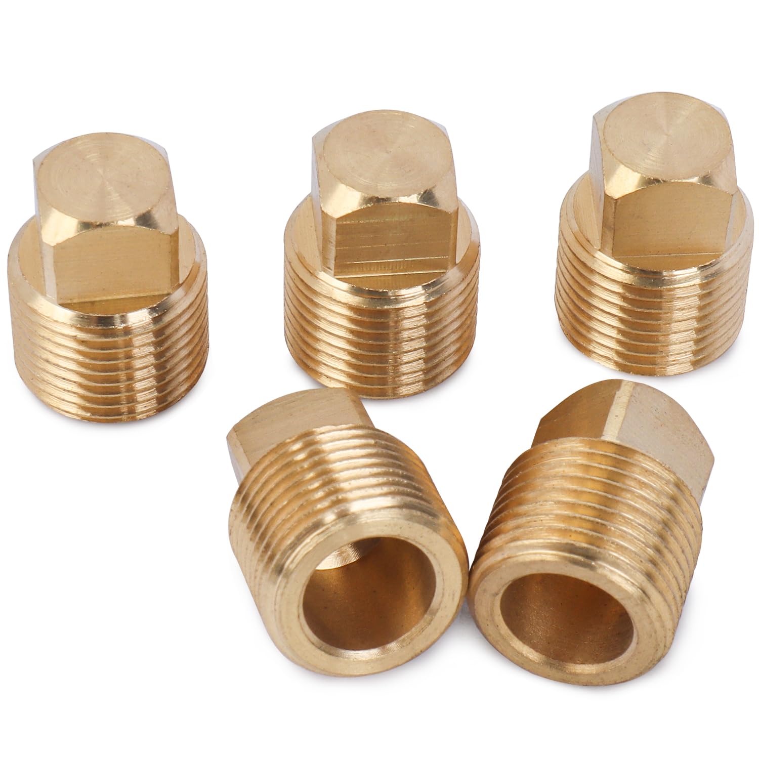 LTWFITTING Brass 3/8-Inch Male BSPT Pipe Square Head Plug Fittings (Pack of 5)
