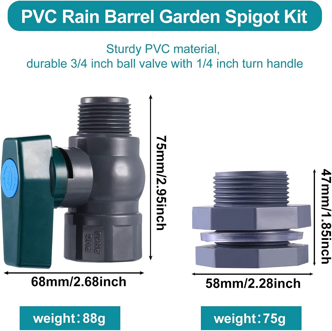 Buy PVC Rain Barrel Diverter Kit, 3/4 Inch Rain Barrel Valve, Rain