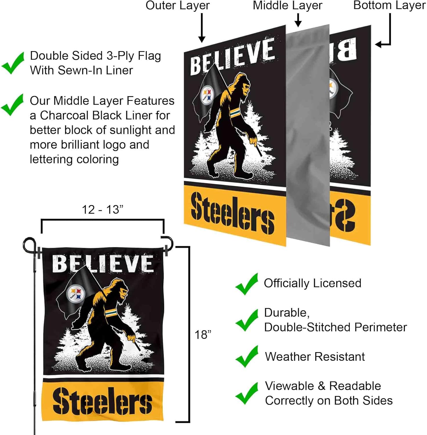 Pittsburgh Steelers Bigfoot Sasquatch Believe Yard Garden Banner Flag - Image 6