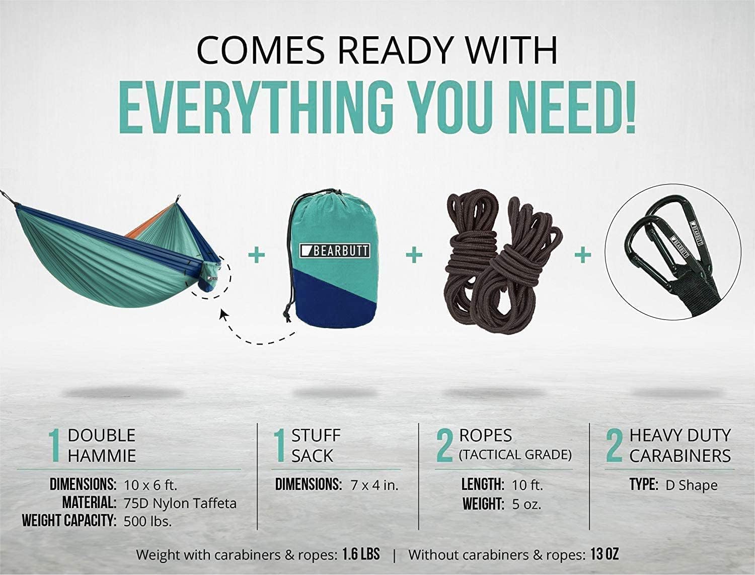 Bear Butt Camping Hammock - Hammock - Camping Gear - 2 Person Hammock - Backpacking Tree Hammock - Double Hammock Camping - Hiking Gear - Portable Hammock for Camping - Travel Hammock - Outdoor Bundle