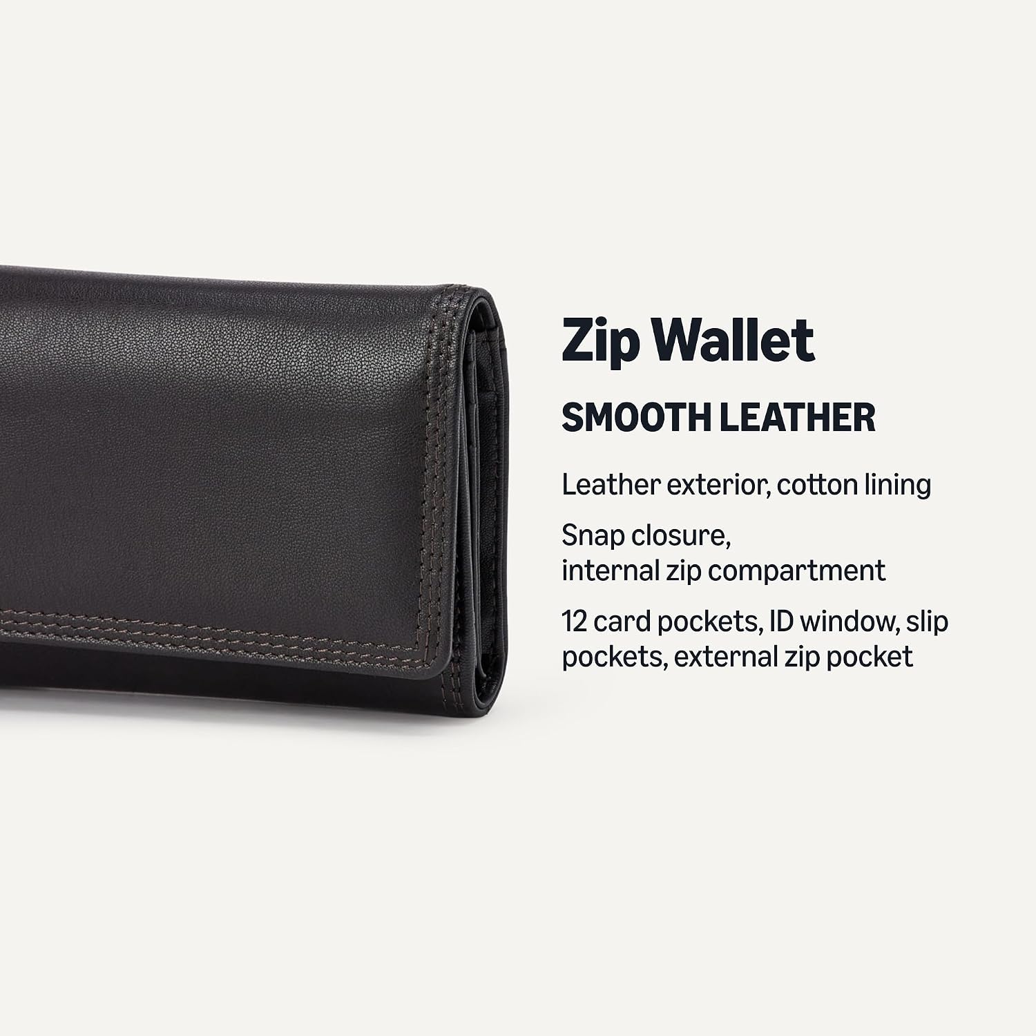 Amazon Essentials Women's Long Flap Continental Leather Wallet with Snap Closure, Dark Brown, One Size