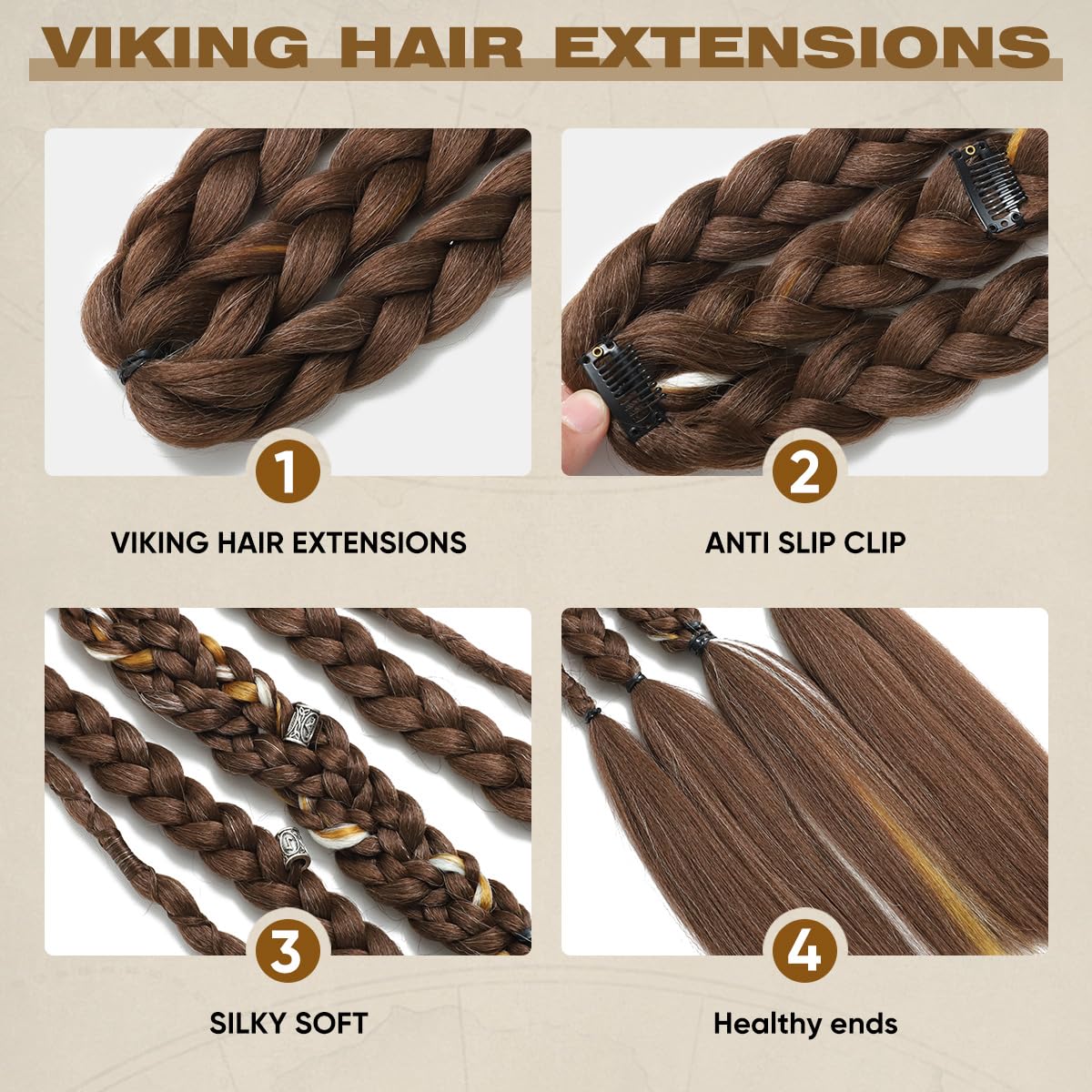 24" Men Viking Braids, Viking Hair Extensions, Clip in Braids image 5