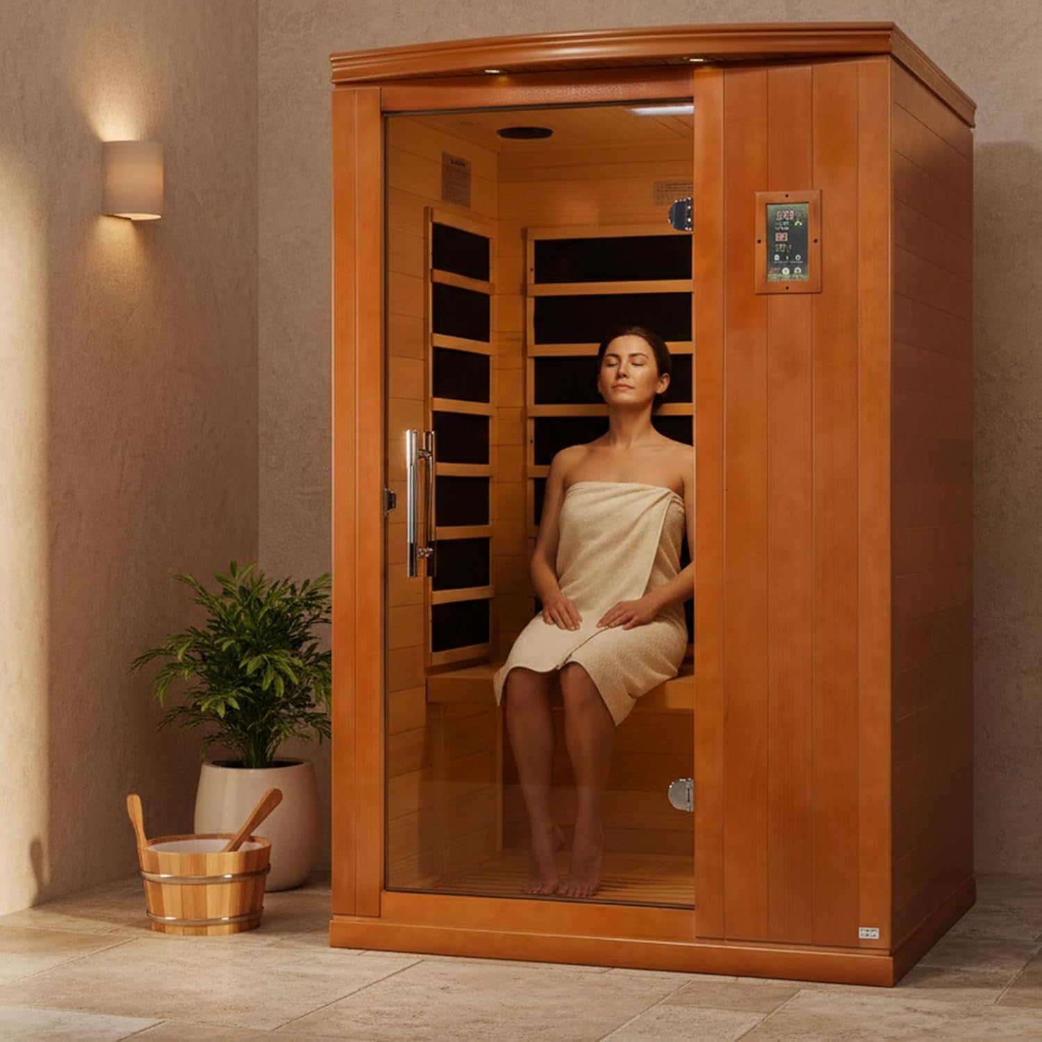 DYNAMIC SAUNAS Venice Elite 2-Person Ultra Low EMF FAR Infrared Sauna with Red Light Therapy & Bluetooth Speakers | Personal Indoor Dry Heat Sauna for Home & Gym – Made from Canadian Hemlock, Portable