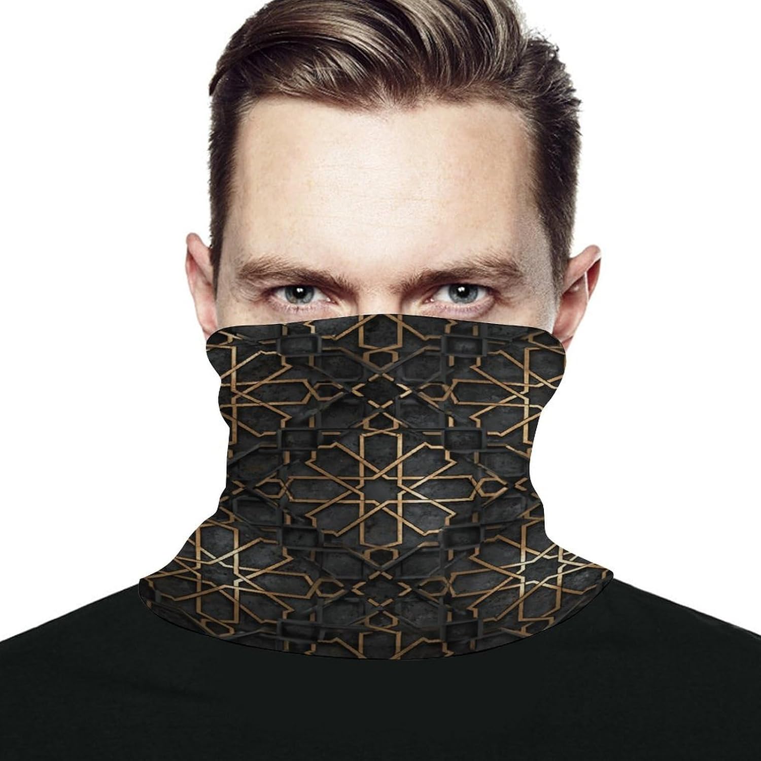 Recessed Geometry Men's Neck Gaiter Face Cover, Polyester Breathable Scarf with Drawstring Toggle Adjuster