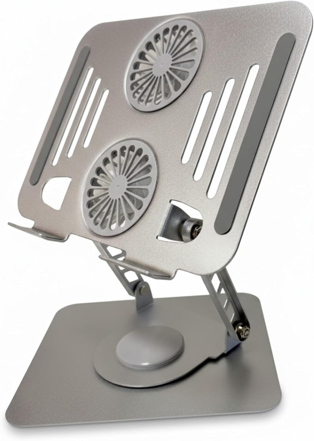 Cooling Stand with Dual Turbo Fans for 12-15.6 inch Laptops, Adjustable Height & 360° Rotating, Aluminum Notebook Riser – Upgrade from Single Fan Version (Space Silver)