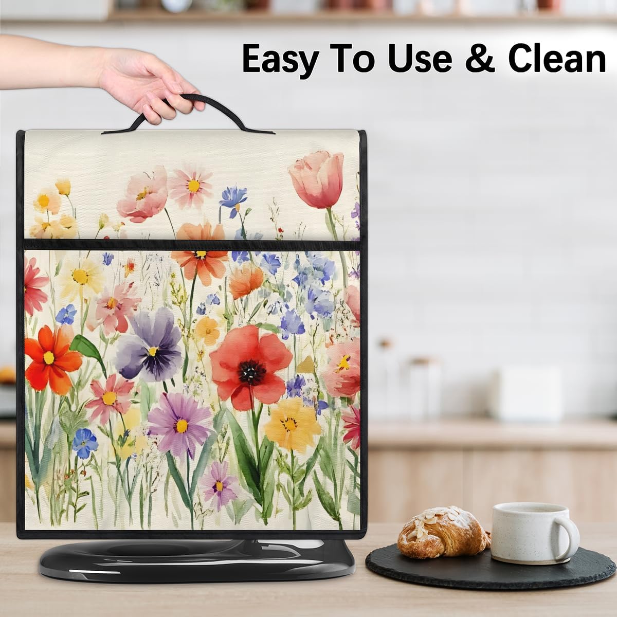 Kitchen Aid Mixer Dust Cover - Dust Cover for Stand Mixer Coffee Maker with Top Handle and Pockets Protective Covers Large for Extra Accessories 6-8 Quarts(Wildfloral)