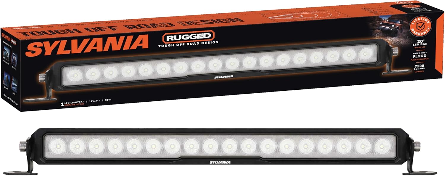 SYLVANIA Rugged 20 Inch Flood LED Light Bar - Lifetime Limited Warranty - Floodlight 7200 Raw Lumens - Quality Off Road Driving Work Light - For Truck, Boat, Tractor, ATV, UTV, SUV, 4x4 (1 PC)