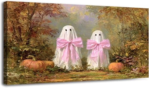 Miniatura 6 de 30"x 60" Canvas Wall Art Vintage Halloween Spooky Ghost Witch Black Cat Crow Painting Framed Pictures Painting Prints Large Wall Art for Living Room