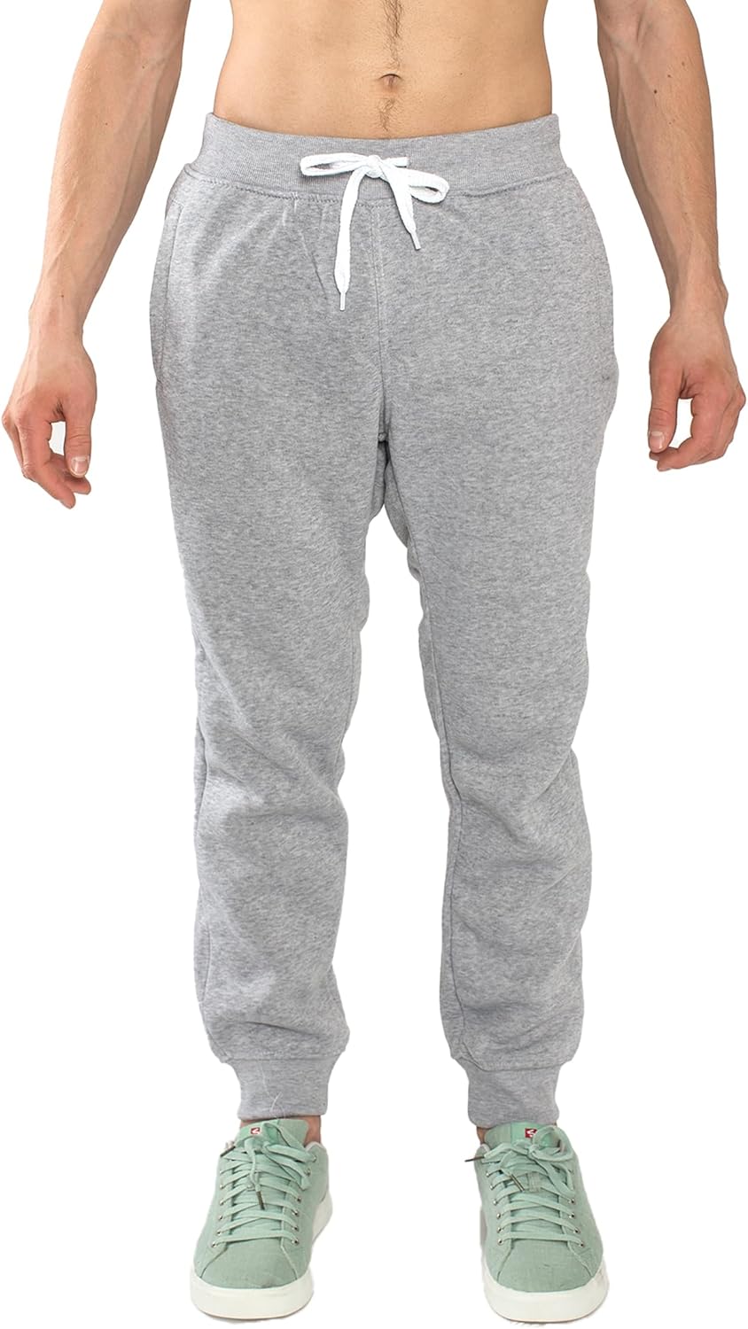 Southpole Men's Basic Jogger Sweatpants, Fleece and Tech Woven Heather Grey a Small Fleece Material
