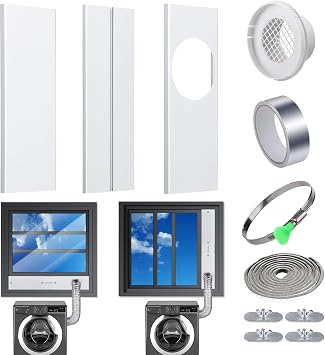 Dryer Vent Window Kit for 4 Dryer Vent Hose, Universal Window Dryer Vent Kit Window Duct Kit with Adjustable Seal Plates for Horizontal & Vertical Sliding Windows
