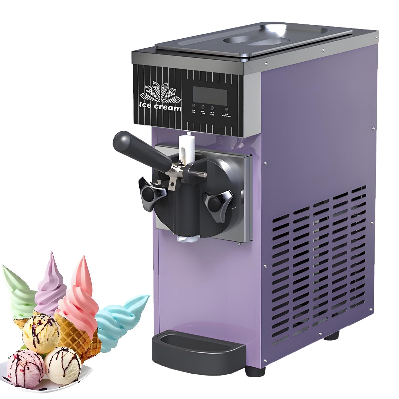 NYANS Soft Serve Ice Cream Machine Home, Countertop Soft Serve Ice Cream Maker, with Auto Clean, LCD Panel Soft Serve Maker Single Flavor Soft Serve Ice Cream Machine 450W-Purple