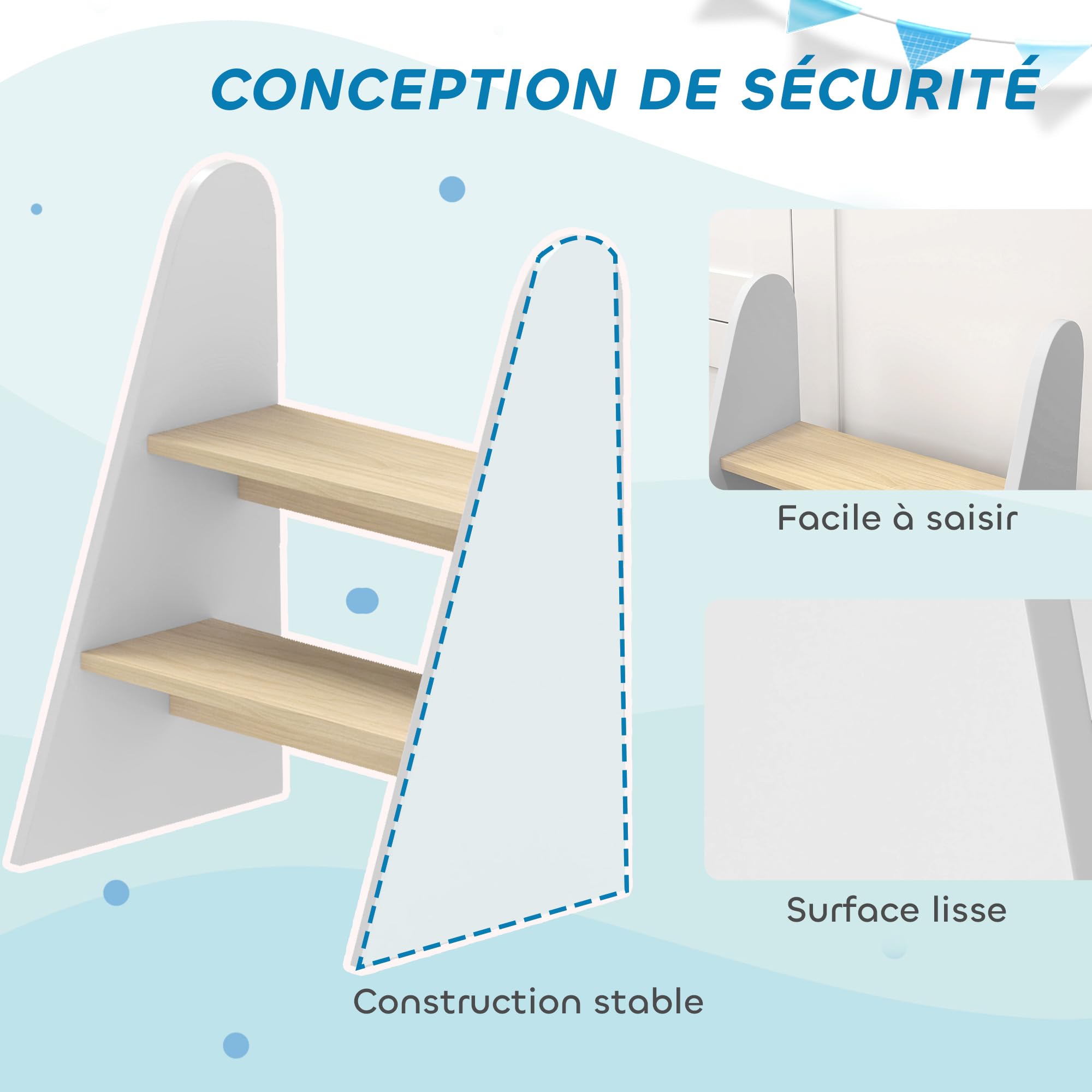 AIYAPLAY Sgabello a 2 gradini per bambini 3-8 anni, 20kg, legno bianco | Sgabello per bambini, per cucina, bagno, addestramento al vasino