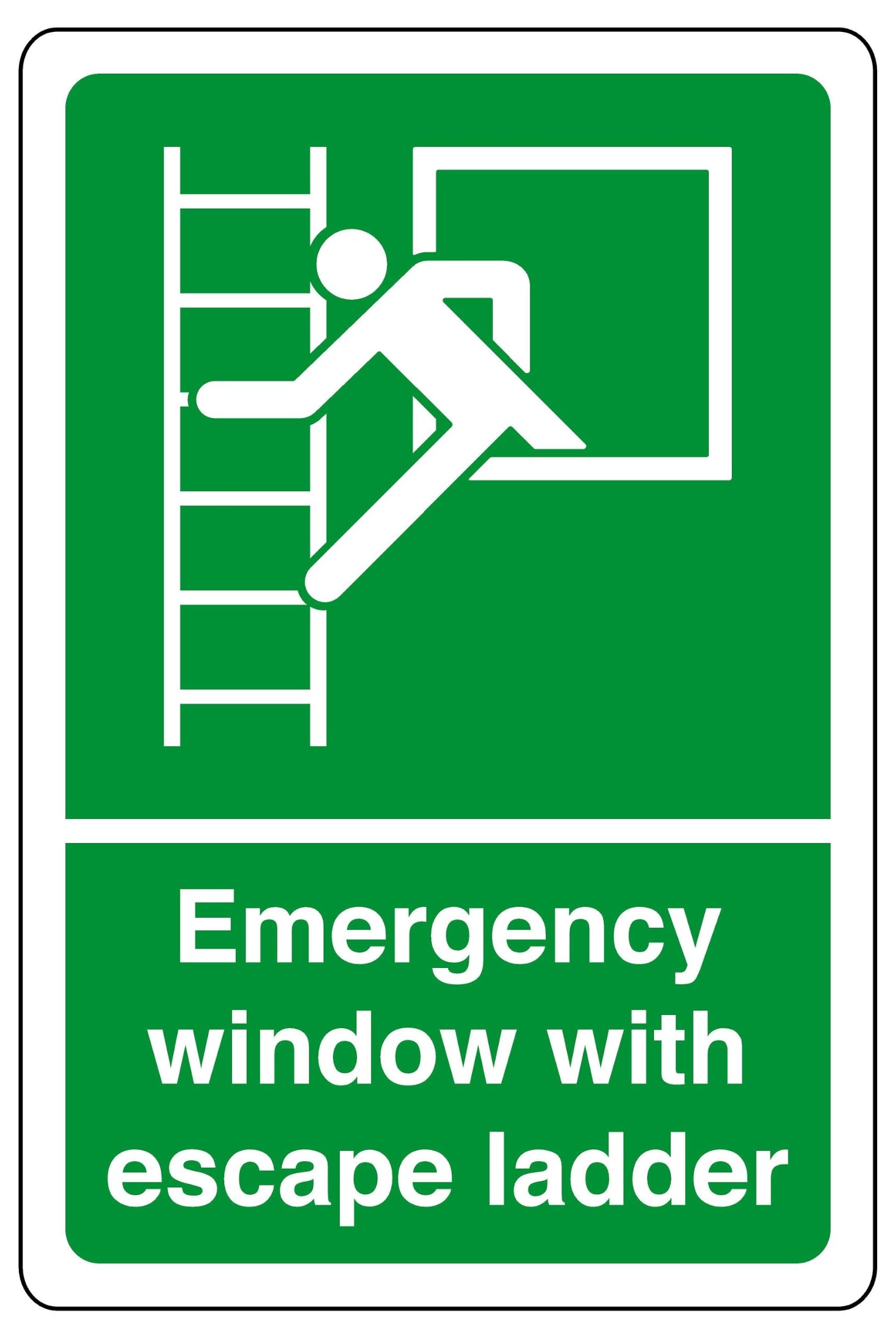 Emergency window with escape ladder - safety sign- 3mm Aluminum Dibond for indoor/outdoor usage (600mm x 400mm) 20m Viewing Distance.