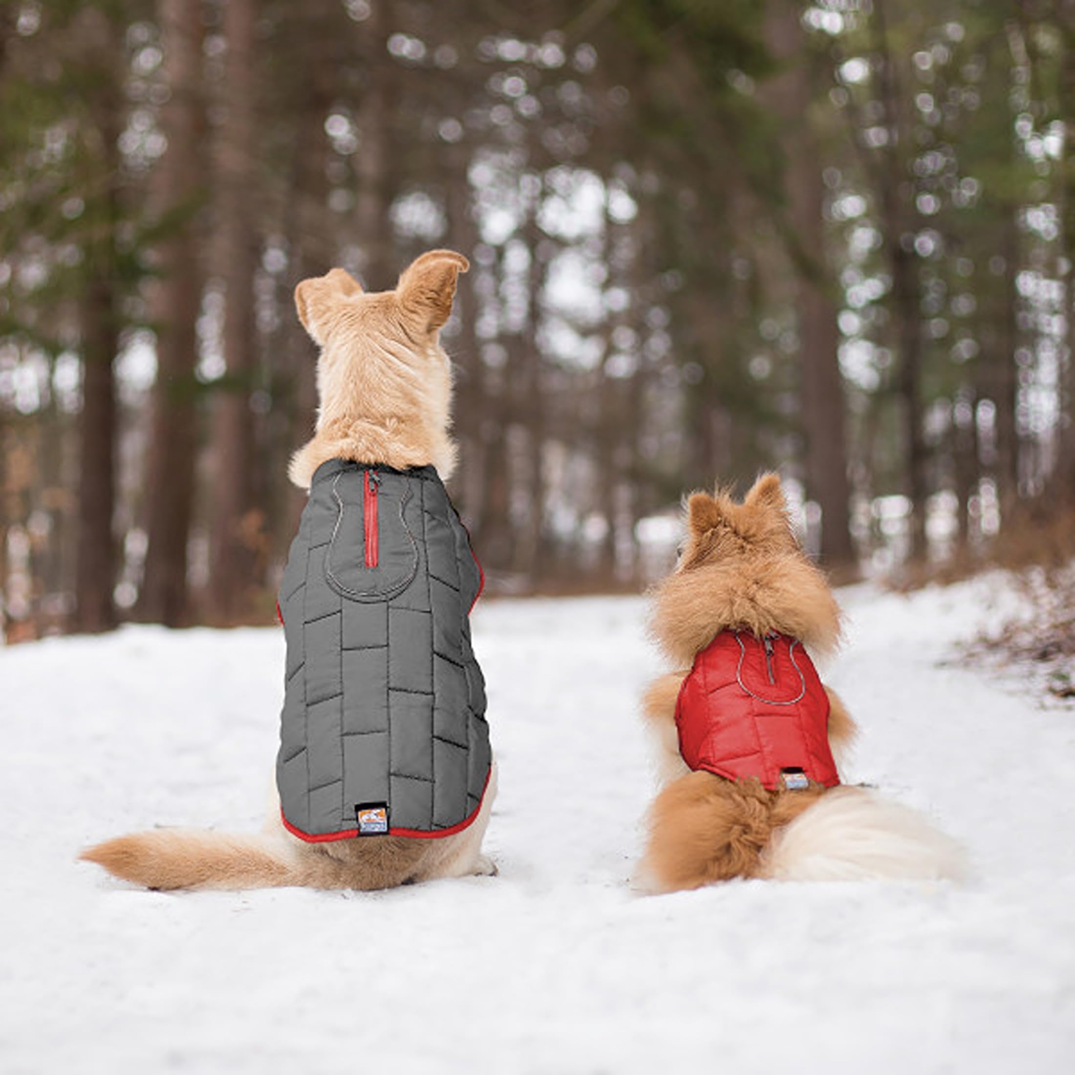 Kurgo Loft - Cappotto Reversibile per Cani, Resistente all'Acqua, Riflettente, Leggero, Compatibile con Imbracatura - Rosso/Grigio, XL