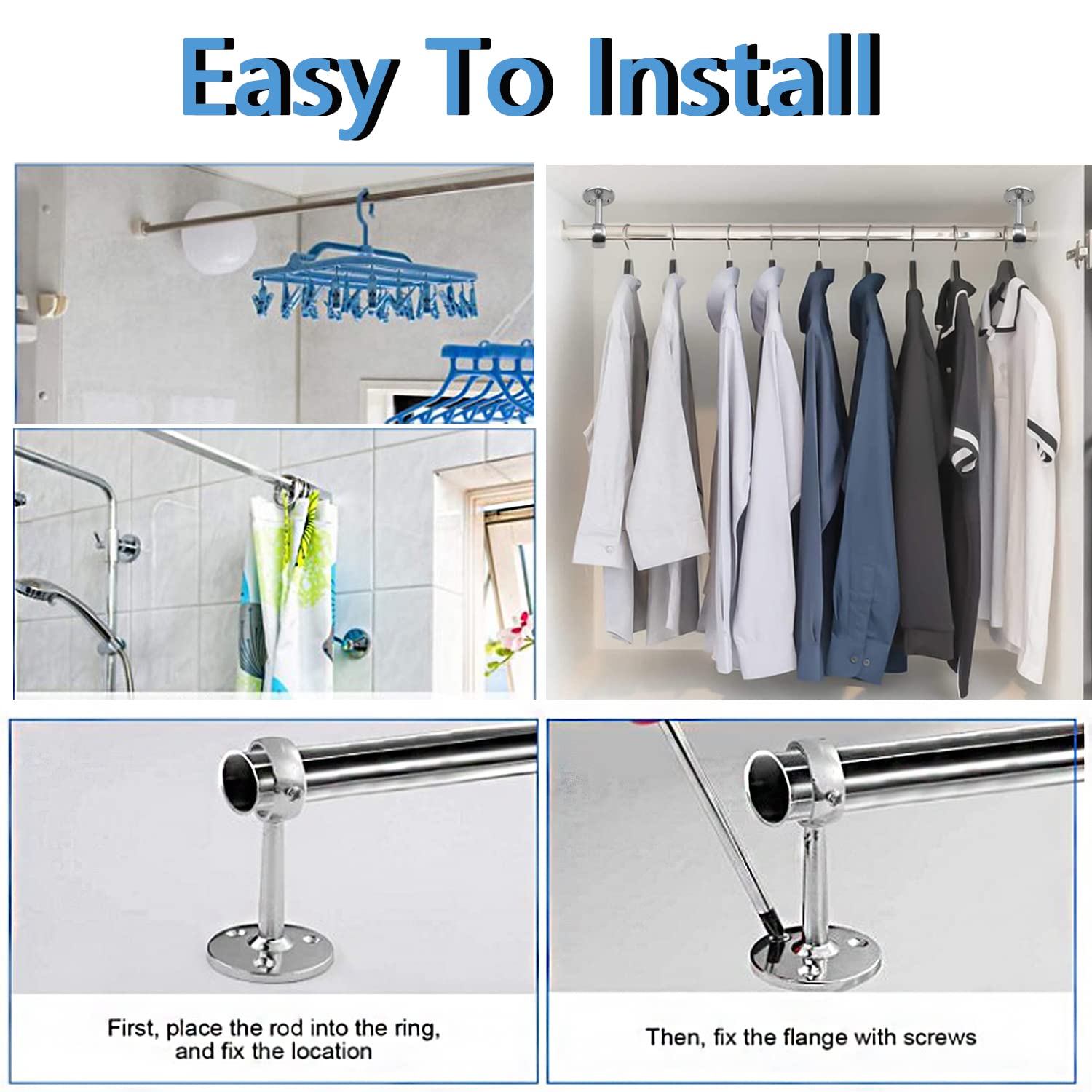 Lulullaby 2 Pcs 22mm Clothes Hanging Rod Holder, Ceiling-Mount Bracket, Stainless Steel Wardrobe Tube Support Bracket - Image 4