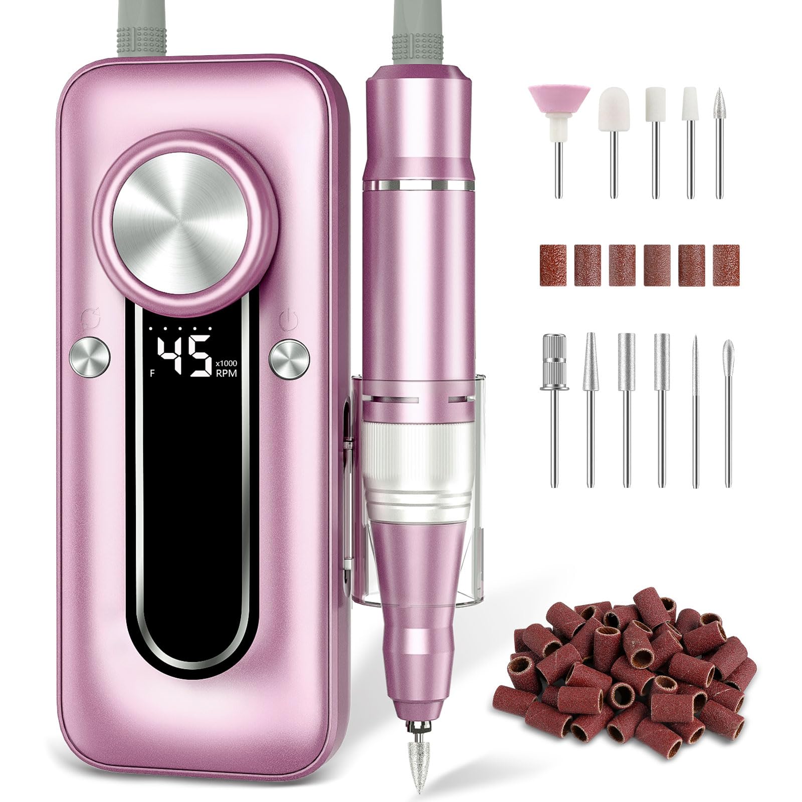 Nail Drill Electric Nail File Kit 45000 RPM Professional Efile Nail Set Cordless Portable Rechargeable Acrylic Gel Nail