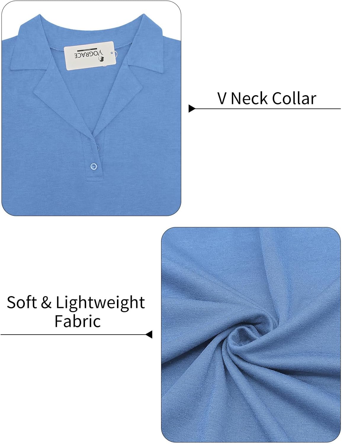 VOGRACE Plus-Size-Summer-Tops for Women Collared V Neck Polo Shirts Trendy Short Sleeve Tee Button Down Tunics XL-5XL - Image 5