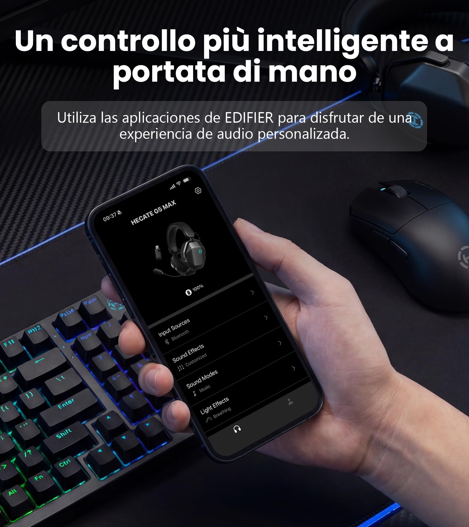 Edifier G5 MAX Auriculares Gaming Inalámbricos con THX Spatial Audio, Gris | Controlador PEN de 53 mm, 305h Autonomía,Hi-Res Audio, Conexión 2,4GHz/Bluetooth 6.0, Micrófono Desmontable