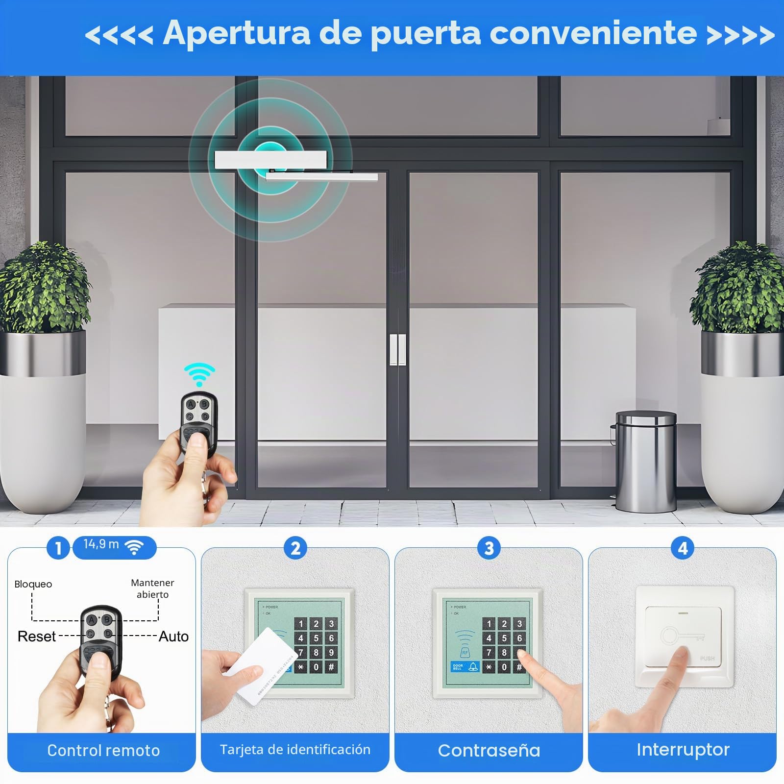Cierra Puertas Automático Eléctrico, 65 W Abrepuertas Electrico | Apertura Automática de Puertas con Mando a Distancia, máx. 120 grados, Tiempo de Apertura 3-7 Segundos
