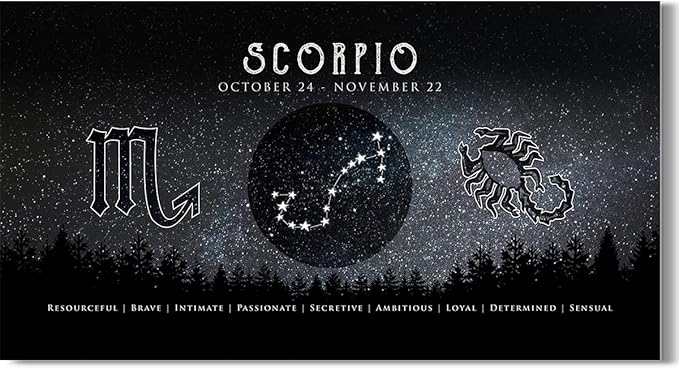 Scorpio Astrology Decor - Zodiac Gifts - Astrology Gifts for Women and Men - Boho Wall Decor - Zodiac Signs - Astrology Canvas - Zodiac Room Decor - Astrology Room Decor- 36x18 ready to hang canvas