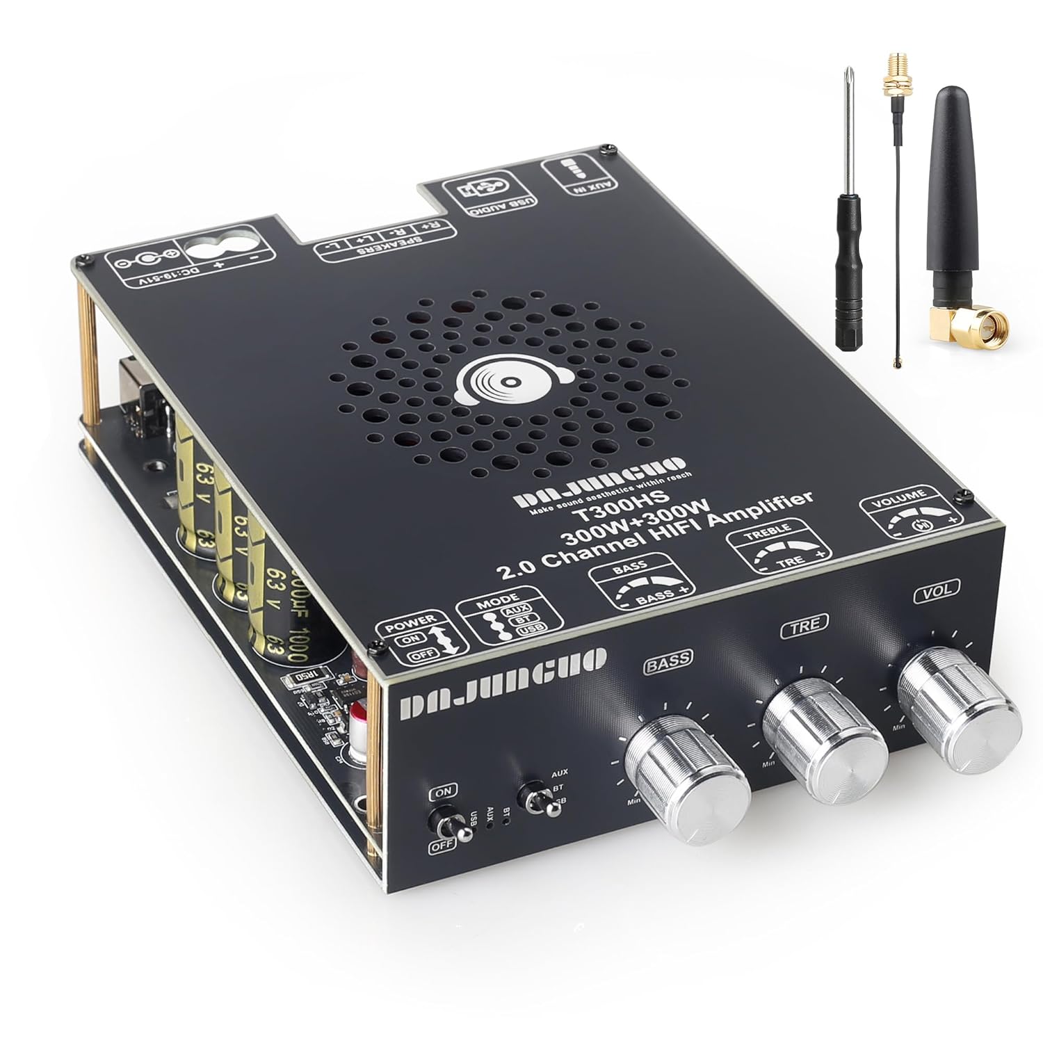 T300HS 2.0 Channel Bluetooth Amplifier Board, 300W+300W High Power, TPA3255 Chip, with Independent Bass & Treble Control, for Home Audio & DIY Speaker Projects
