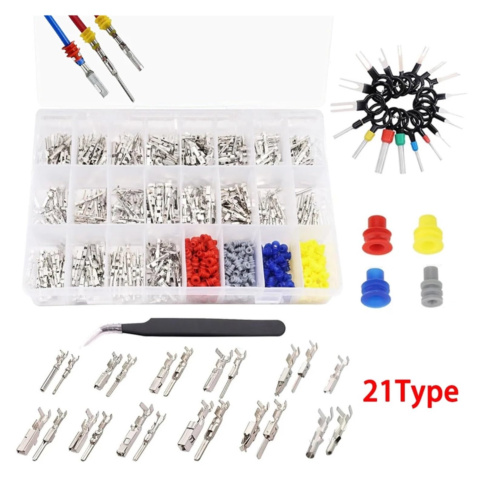 720Pcs 1/1.5/1.8/2.2/2.8/3.5mm Car Electrical Wire Terminal Connector Pins Terminal Pin Male Female Crimp Pin Removal Tool kit