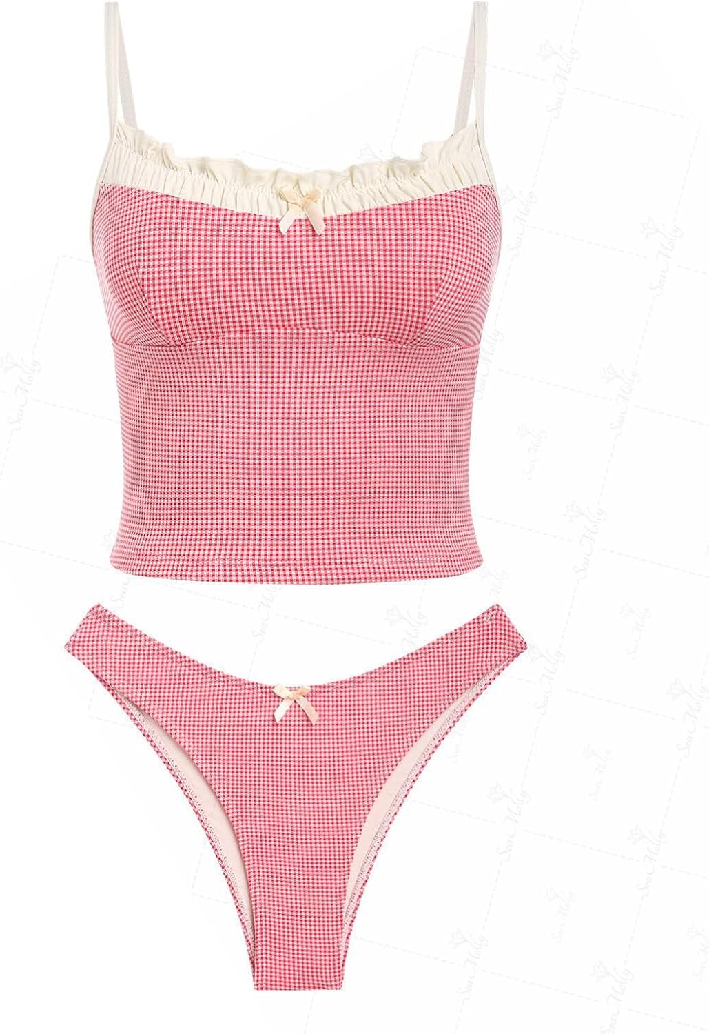 Gingham Tankinis for Women - Tankini Swimsuits Set with Ruffles, Bowknot & Ruched Detailing