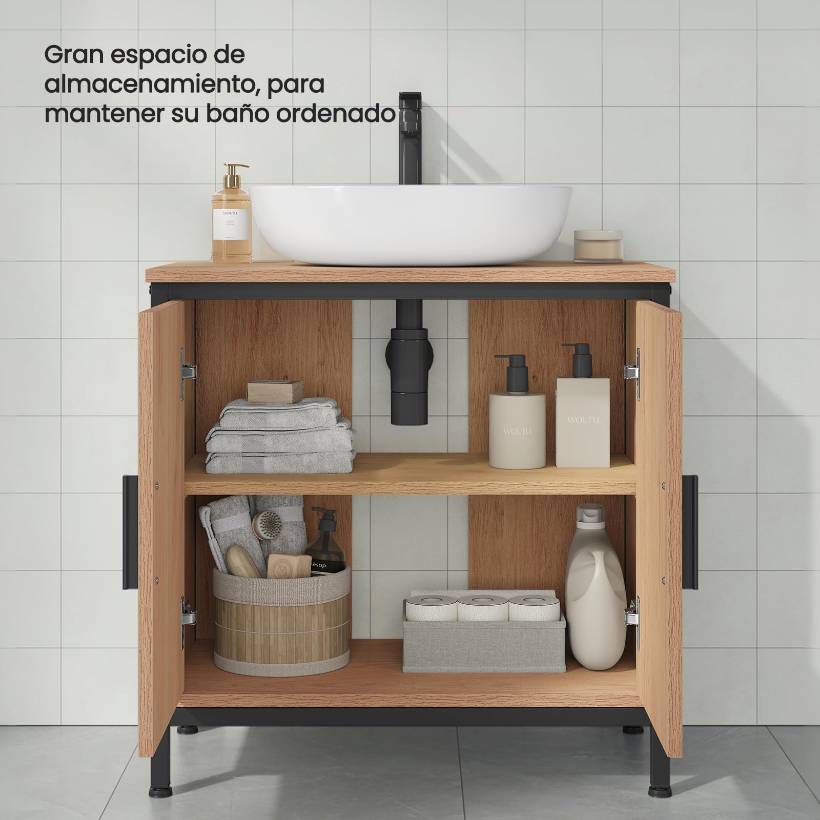 EUGAD Armario de Lavabo con Estante Interno, Mueble Baño Lavabo con Puertas, Bisagras y Patas, Color Madera, 60x30x60 cm