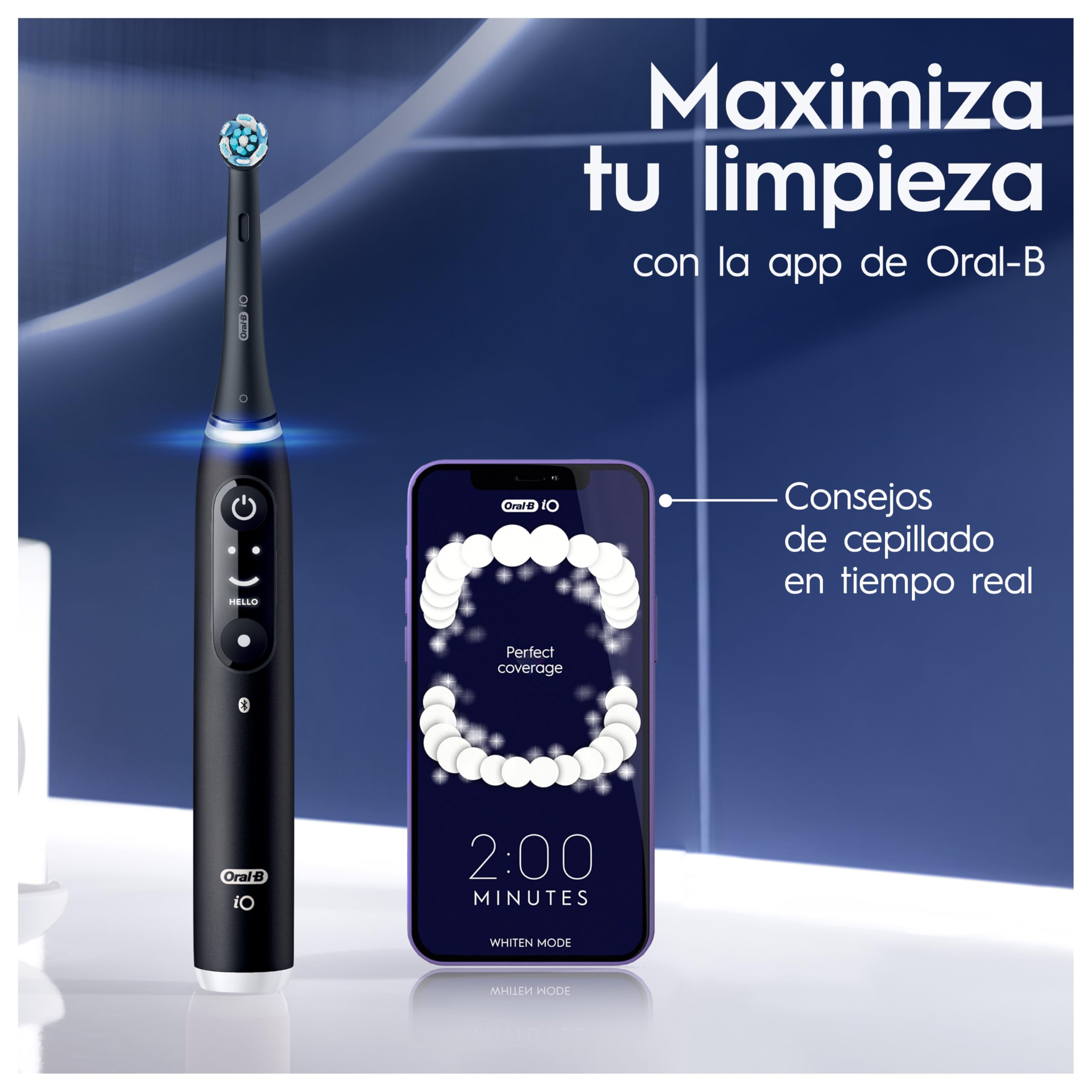 Oral-B iO 6N Cepillo de Dientes Eléctrico con 5 Cabezales, Negro | Cepillo Dental con Estuche de Viaje, Recambios Ultimate Clean, Portarrecambios, 5 Modos de Cepillado