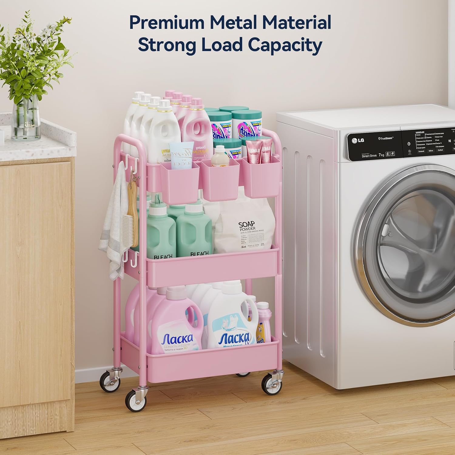 Pink Rolling Utility Cart