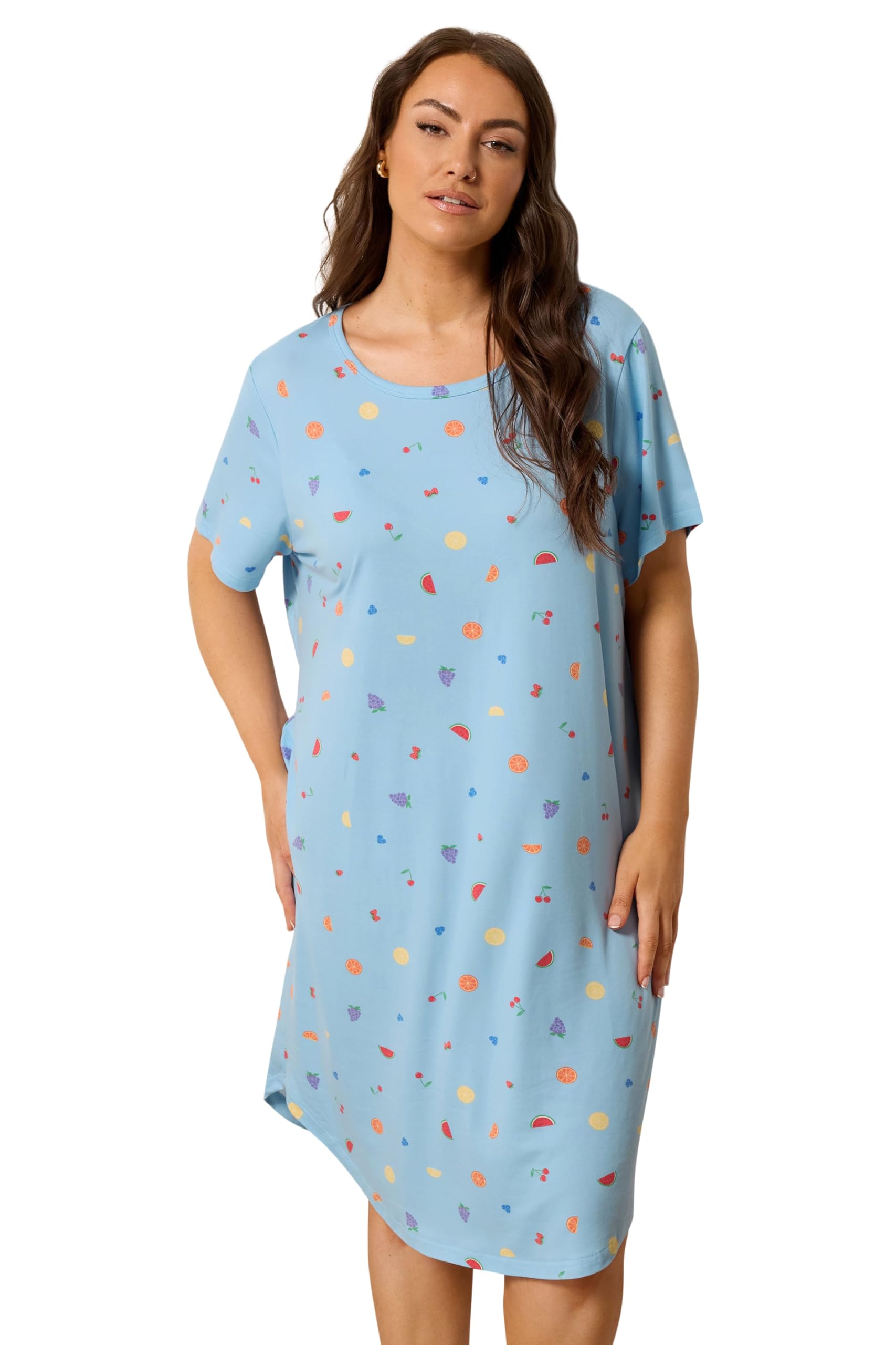 Yours Women's Blue Curve Fruit Print Soft Touch Nightdress - Plus Size Curve