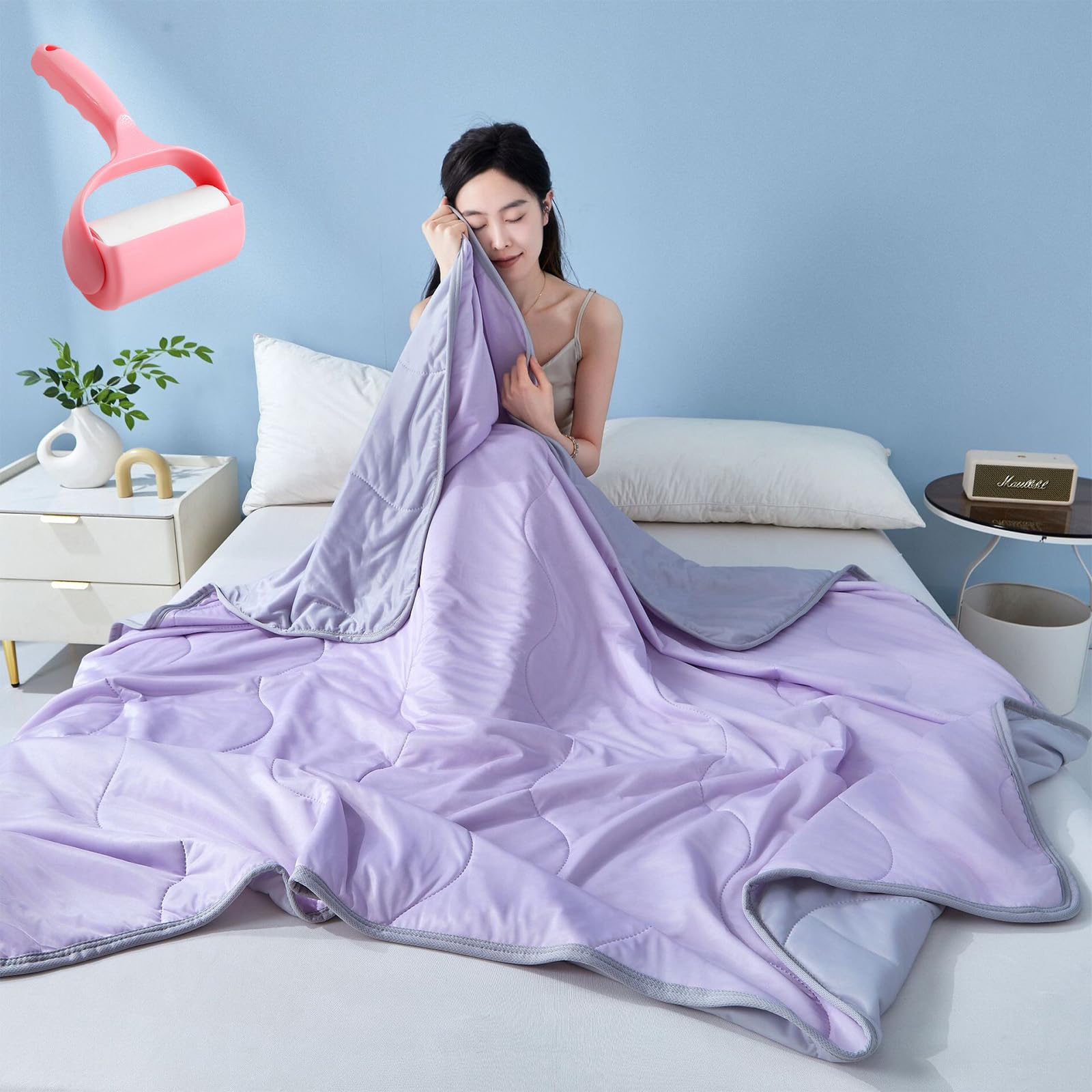 Cooling Summer Comforter Blanket, Ice Cooling Blanket King Size for Night Sweats, Double Side Cool Throw Blanket for Sleeping, Comfort Soft Breathable (purple, 150x200cm)