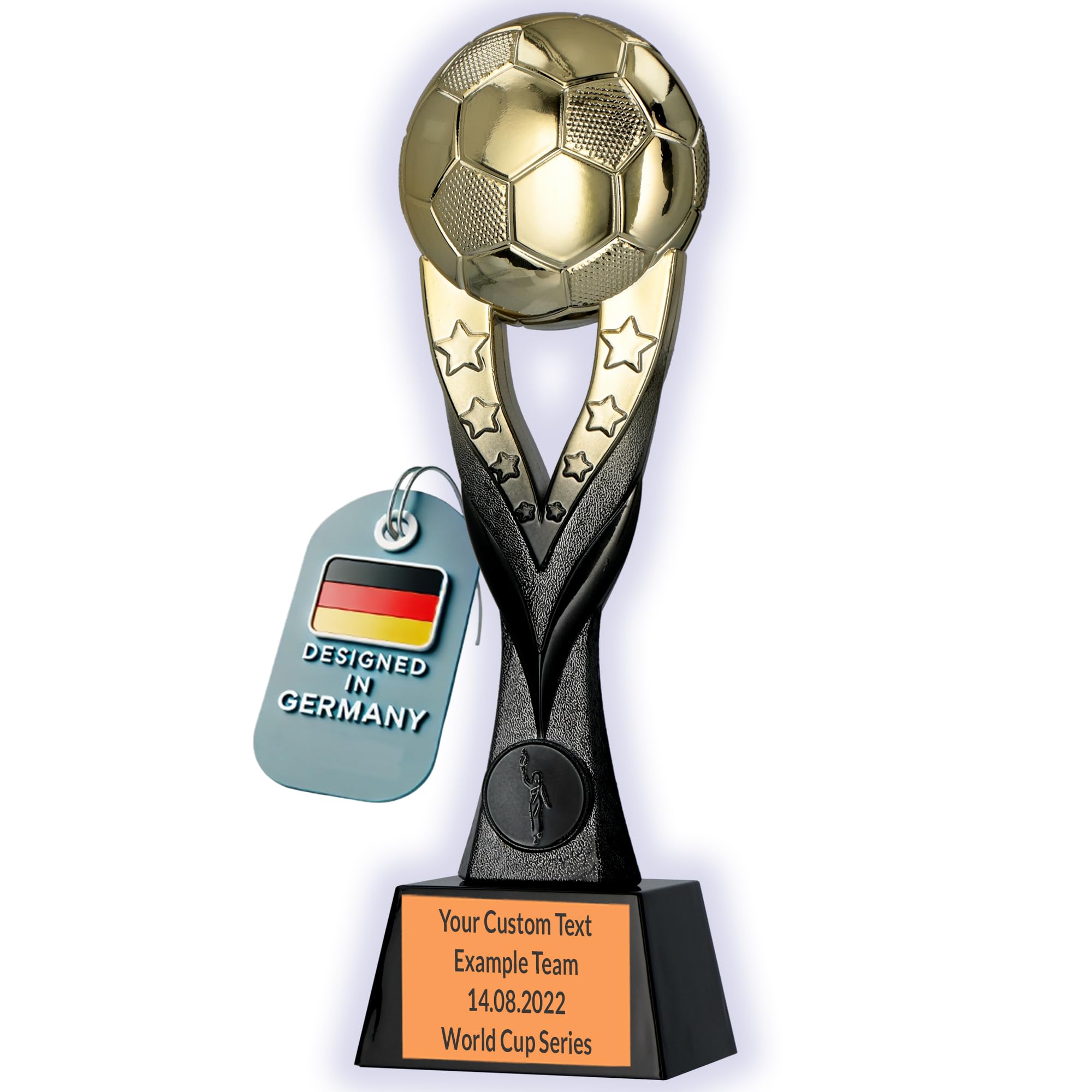 Larius Fußball Siegerpokal (26 cm, 392 g) – Goldene Trophäe mit/ohne Gravur – Ideal für Turniere, Finale, Vereinsmeisterschaften & Kindergeburtstage - F3